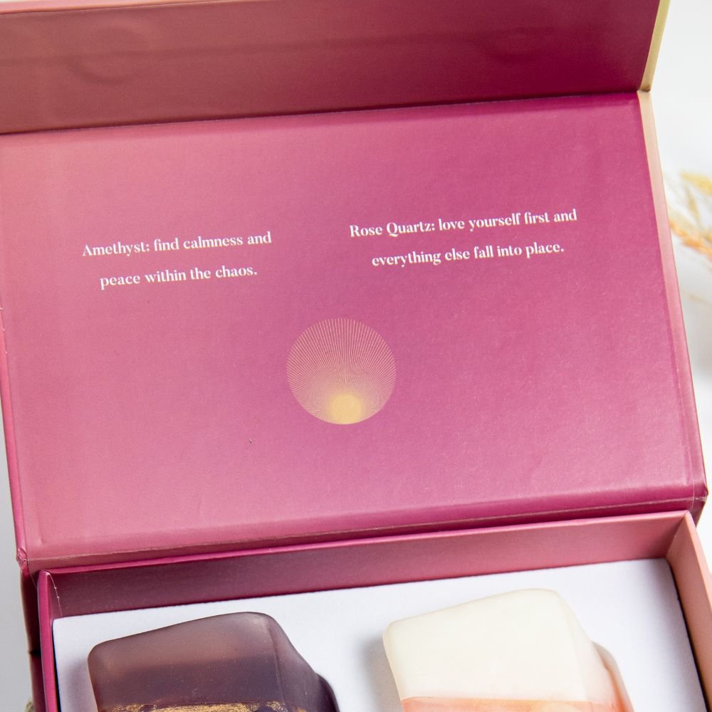 Gift set of crystal soaps - Amethyst & Rose Quartz