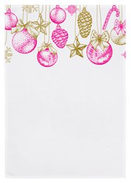 Tea towel white, Christmas decorations, gold & neon pink