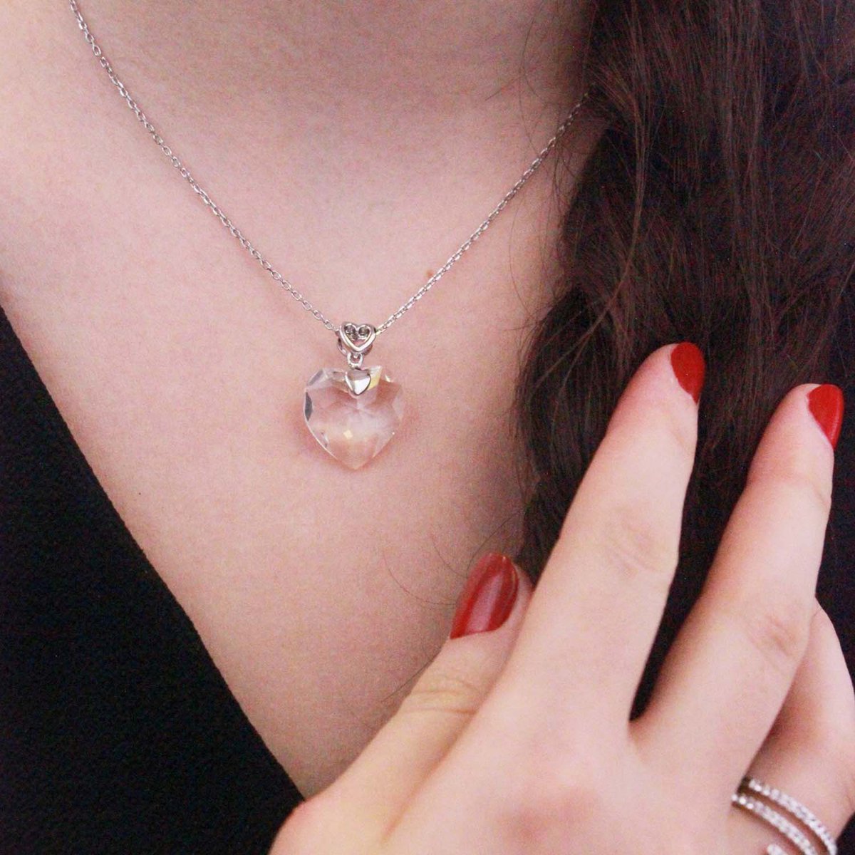 Colgantes de corazón alegre - Plata y Cristal