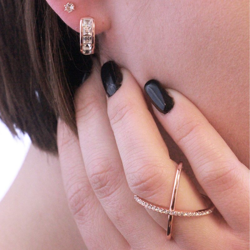 Aro Cuadrado Boucles d'oreilles - Or Rosé et Cristal