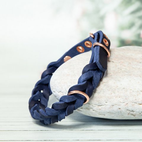 Leather collar | Blue | 4 sizes | Handcrafted