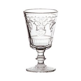 Set of 6 clear glass wine glasses with intricate floral pattern design. Elegant stemmed glasses suitable for serving wine, cocktails, or other beverages. Durable and dishwasher-safe.