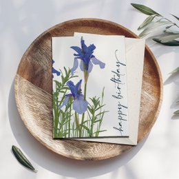 Klappkarte 'happy birthday' blaue Blumen, inkl. Umschlag