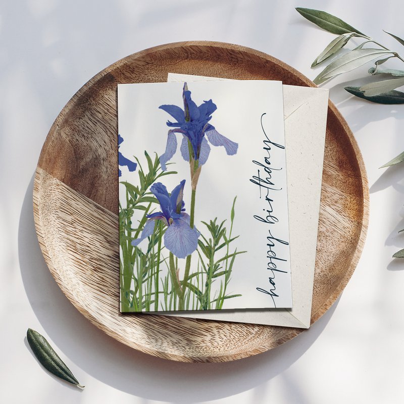 Klappkarte 'happy birthday' blaue Blumen, inkl. Umschlag