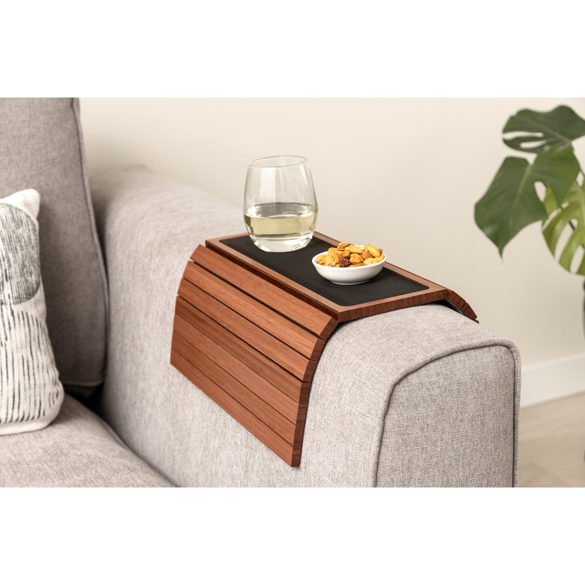 Bambus-Sofa-Armablage, dunkle Kirsche