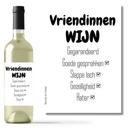  White wine bottle with label "Vriendinnen Wijn" (Friends Wine). Suitable for gifting or personal enjoyment.