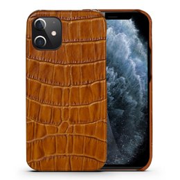 Hoesje iPhone 12 Mini Met Kroko Print Lichtbruin Leer – Apple iPhone 12 Mini Hoesje Cognac Kroko Print Leer