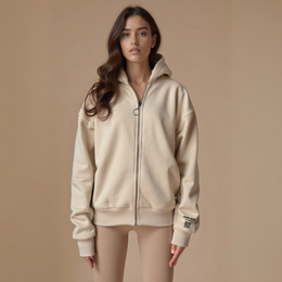 Hoodie mit Reißverschluss "GGBH" - Beige