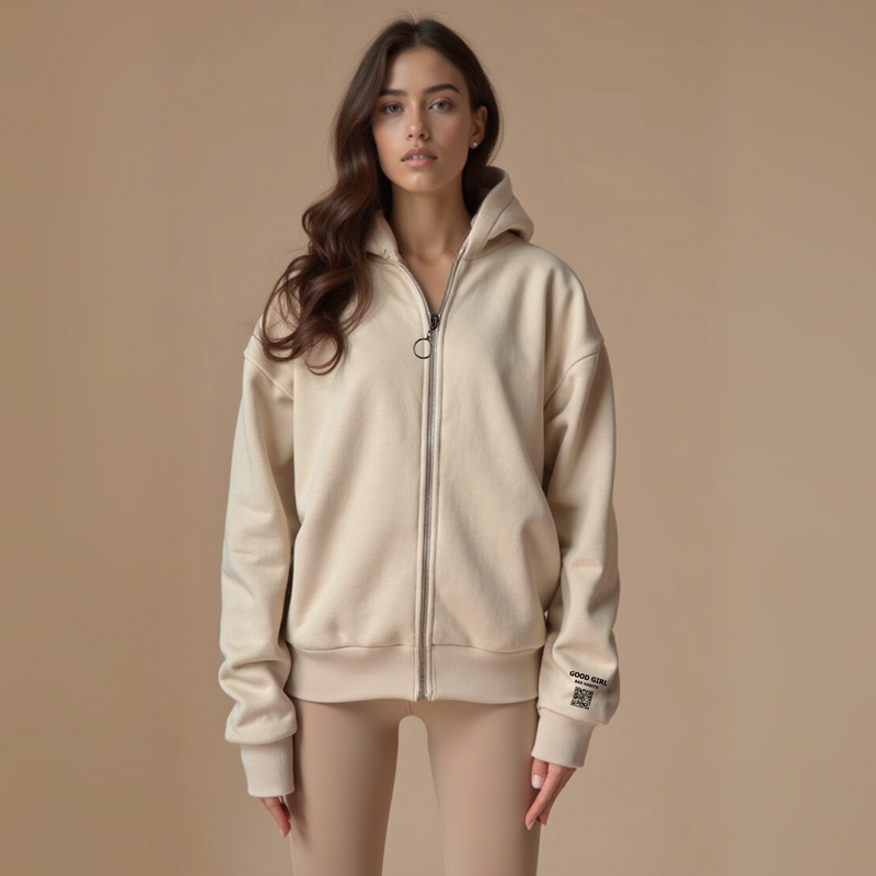 Hoodie mit Reißverschluss "GGBH" - Beige