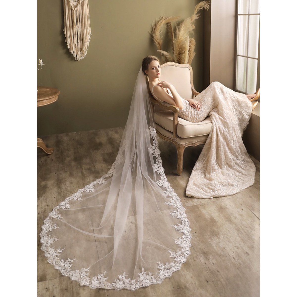 Cathedral Length Bridal Veil-Lace Edging