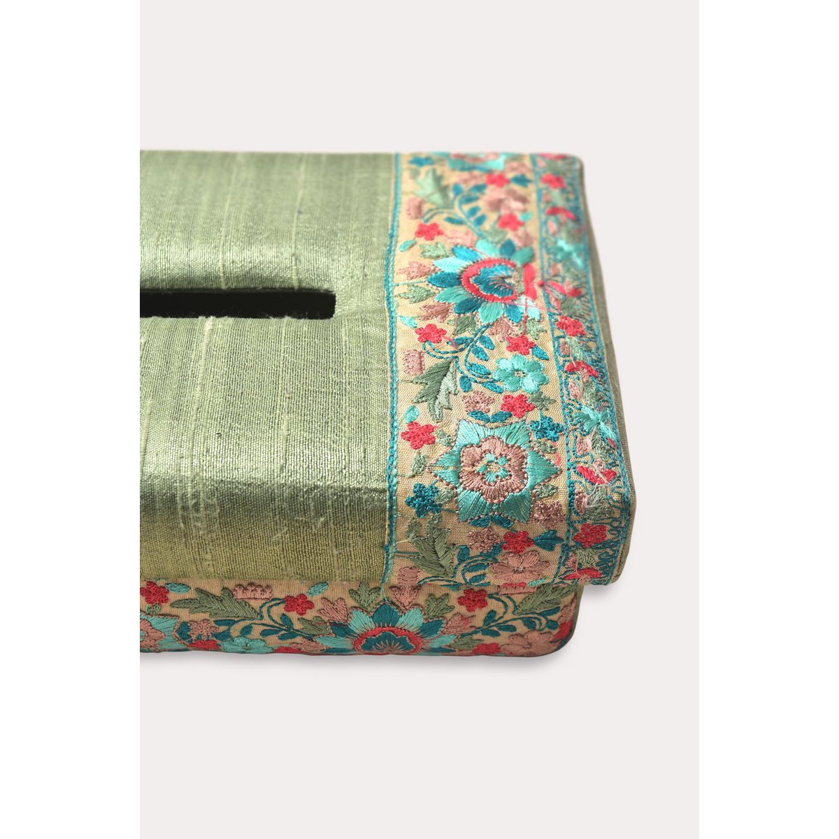 Tissue Box Cover | Dupion Silke Håndvævet Blomster | 24x14 cm