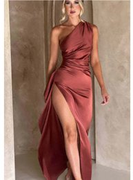 Sexy One-Shoulder-Kleid mit rückenfreiem Schlitz und Sommer, elegant, schmal geschnitten, einfarbig, Satin-Kleider für Damen