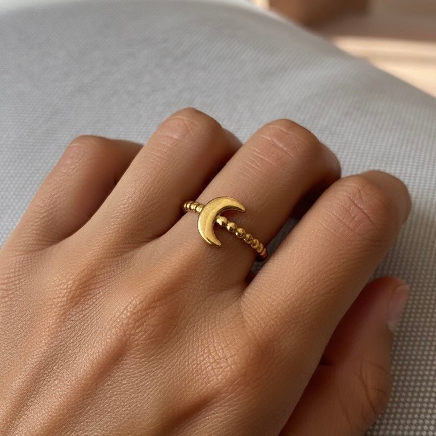 ANILLO LUNA BEAD – Anillo de luna dorado ajustable e impermeable
