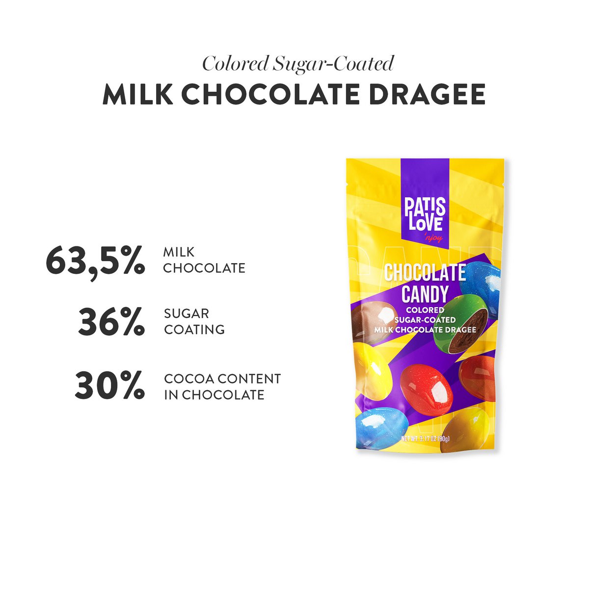 Milk Chocolate Dragee – Colored Sugar-Coated Milk Chocolate Dragee