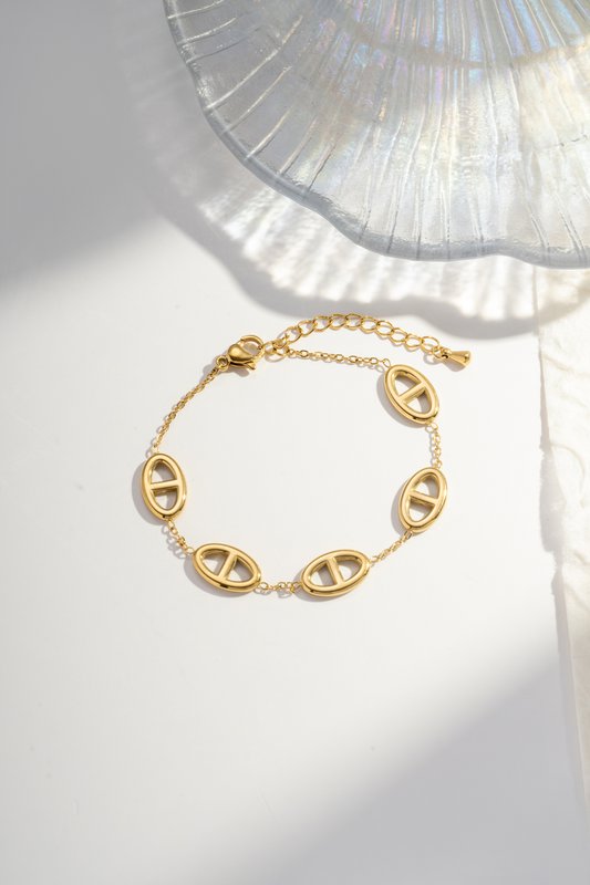 Rustfrit stål armbånd elegance gylden uendelig oval