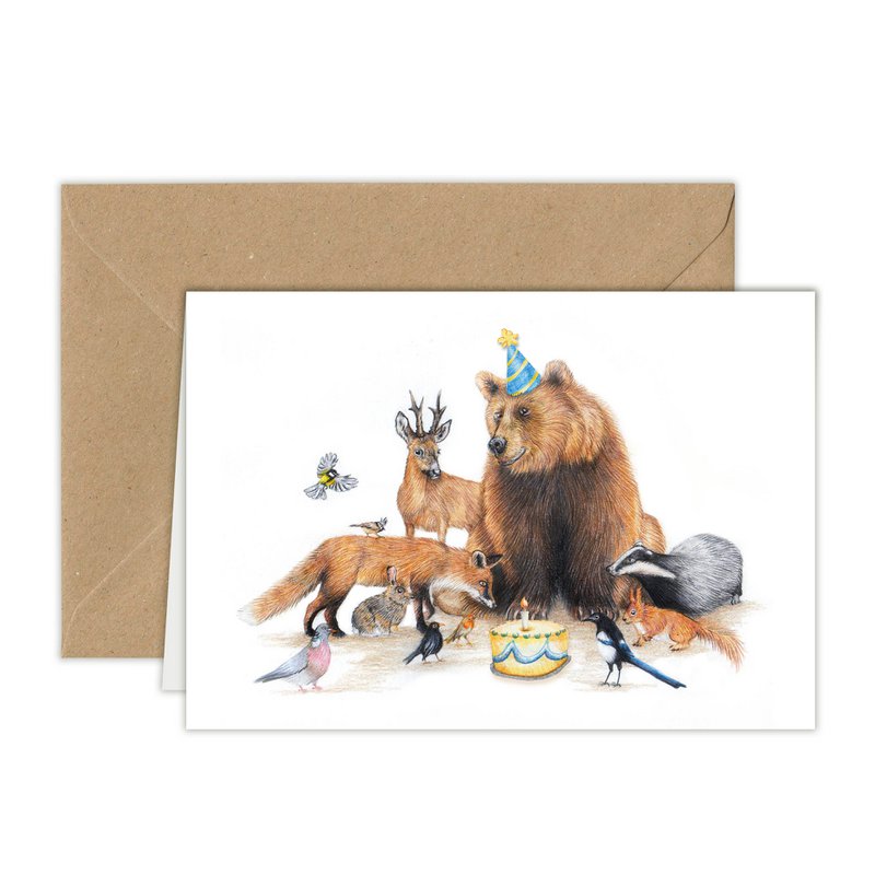 Felice giorno dell'"Orso", biglietto di compleanno, biglietto di auguri, uccelli
