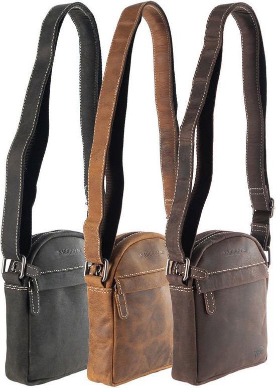 Borsa a tracolla a tracolla in pelle di bufalo colorata di cognac per uomini di arrigo - elegante copia della borsa
