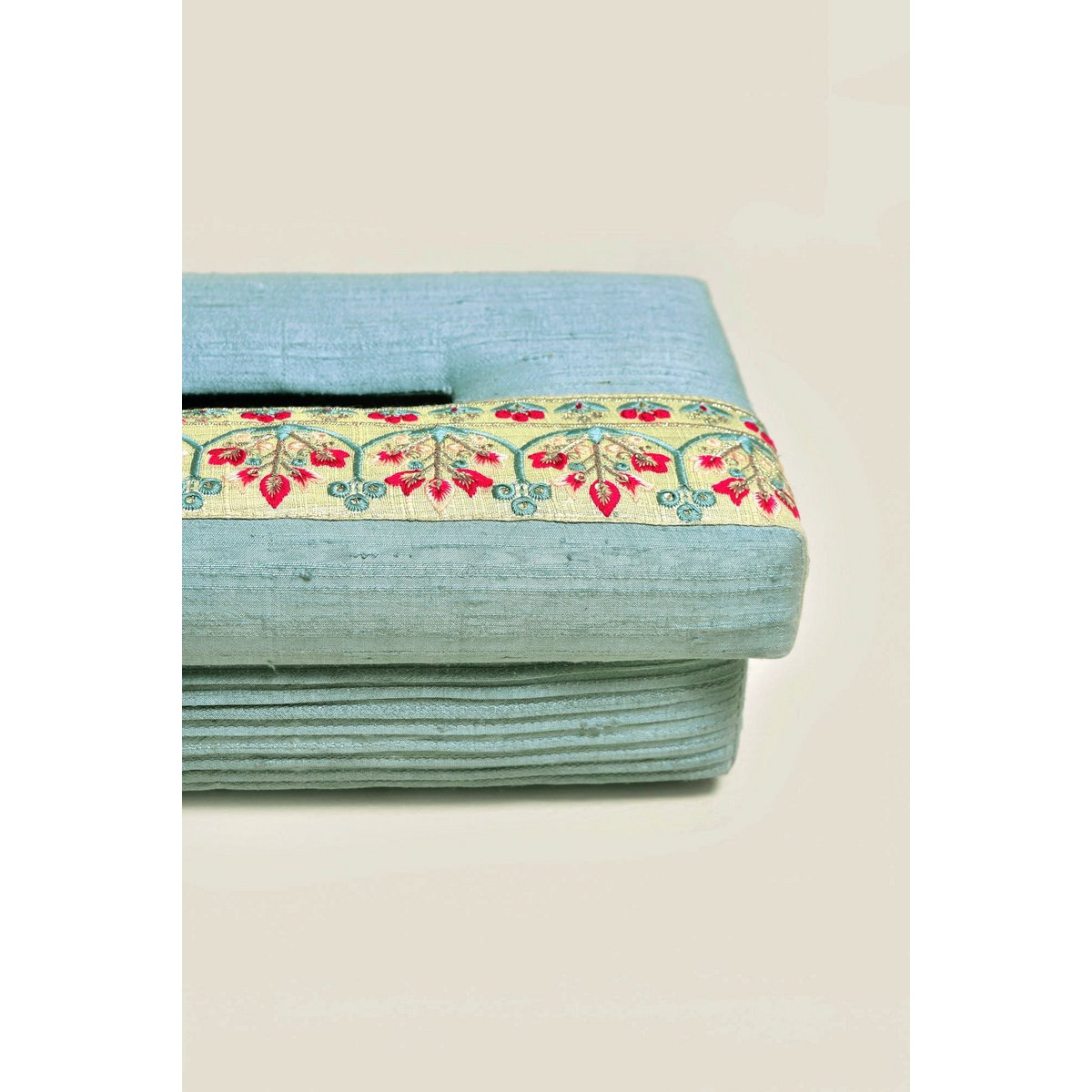 Tissue Box Cover | Dupion Silk Floral Embroidery | 24x14cm