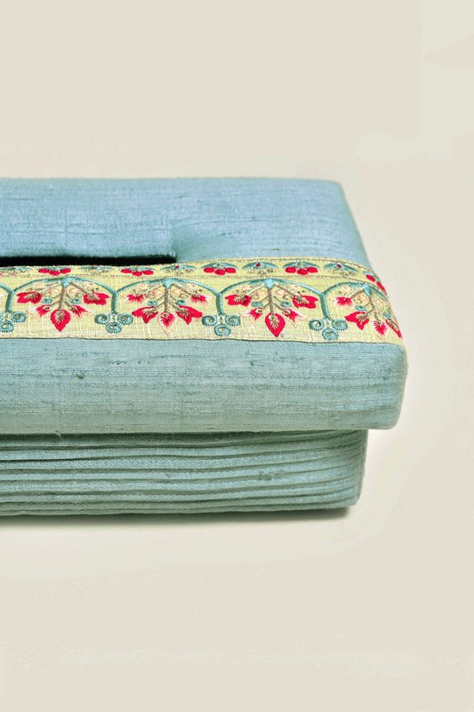 Tissue Box Cover | Dupion Silk Floral Embroidery | 24x14cm