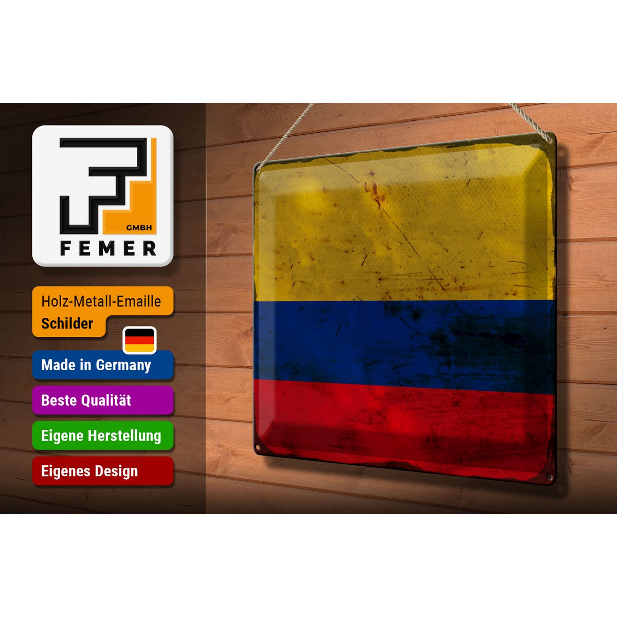 Tin Sign Flag Colombia 40x30cm Flag Colombia Rust