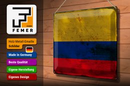 Tin Sign Flag Colombia 40x30cm Flag Colombia Rust