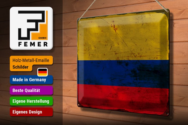 Tin Sign Flag Colombia 40x30cm Flag Colombia Rust