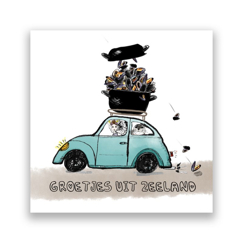 Postcard vintage car with mussel pan