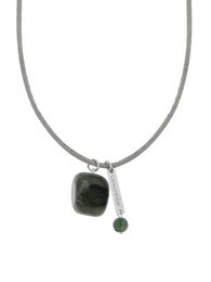 Moss agate pendant necklace with a natural, earthy stone pendant on a silver-toned chain.