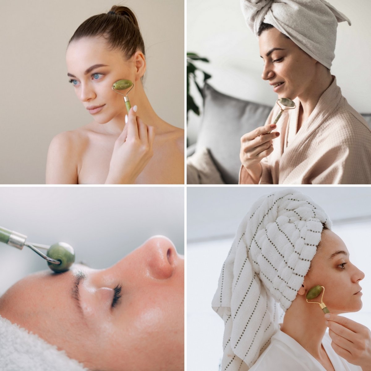Set de 2 Rodillos Masajeadores - en Piedra Jade Verde - Herramienta Natural y Masaje Facial - Bienestar Lift