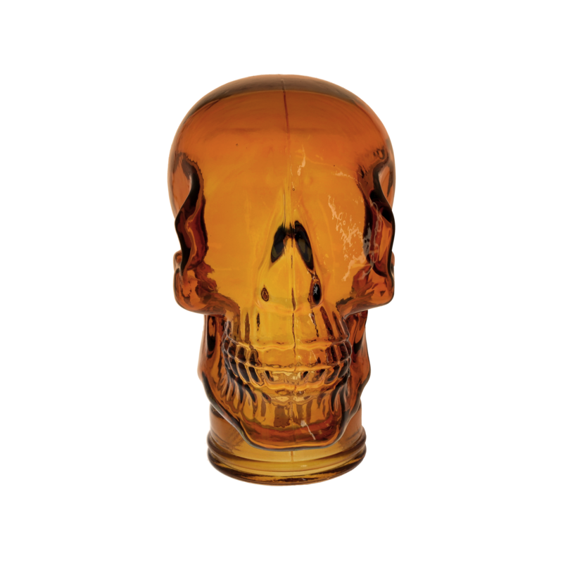 Deko-Totenkopf aus orangefarbenem Recyclingglas H27x19x15