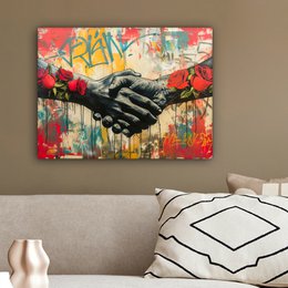 Canvas schilderij - Wanddecoratie Graffiti - Rozen - Handen - Street art - Muurdecoratie woonkamer - Slaapkamer decoratie - Kamer accessoires - Schilderijen op canvas