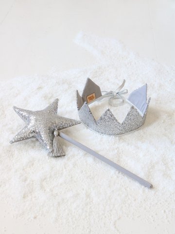 “Silver Sequins” Fairy-tale Crown and Wand Magic Set