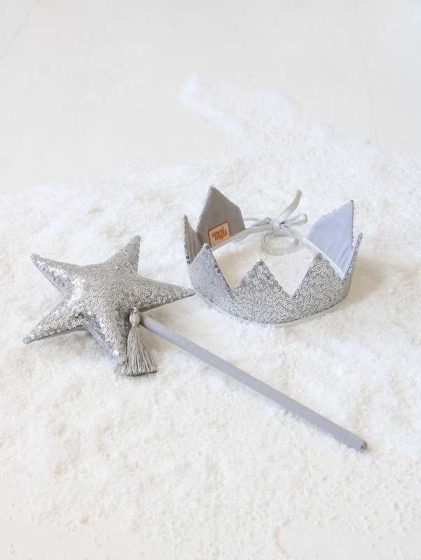 “Silver Sequins” Fairy-tale Crown and Wand Magic Set