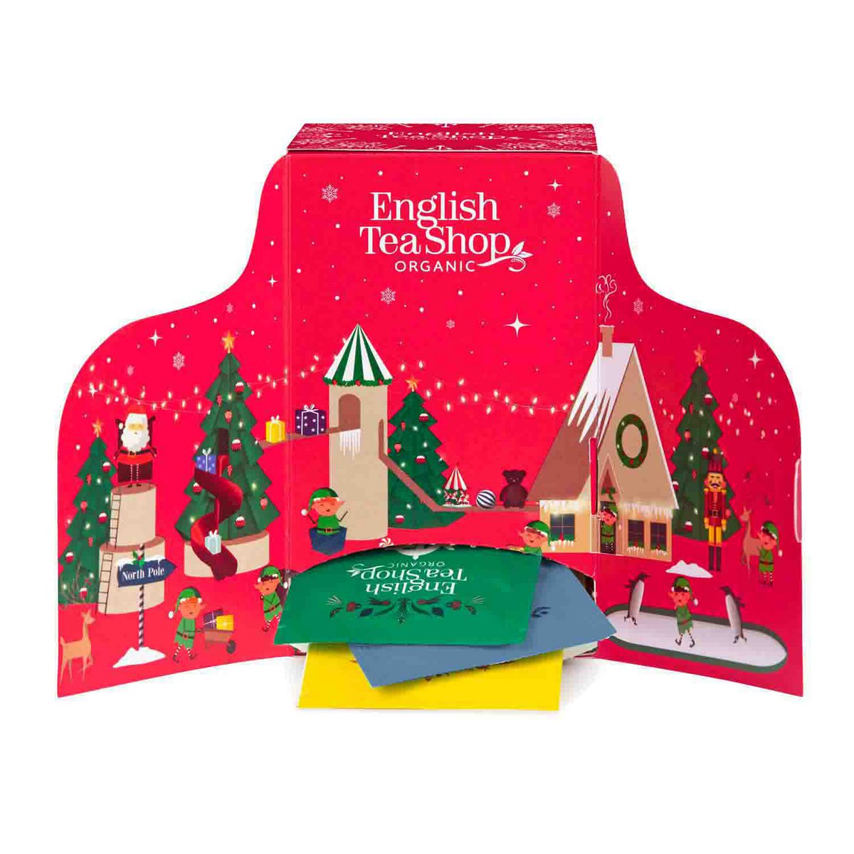 ETS - Tee Adventskalender 2026 "Elfen-Dorf" rot, 24 verschiedene BIO Tees