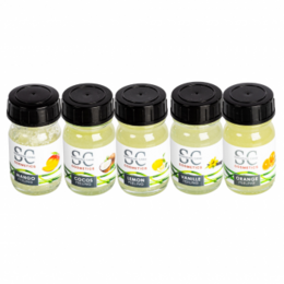 Mango scented sugar scrub in 30ml bottles. Exfoliating body scrub with natural ingredients.