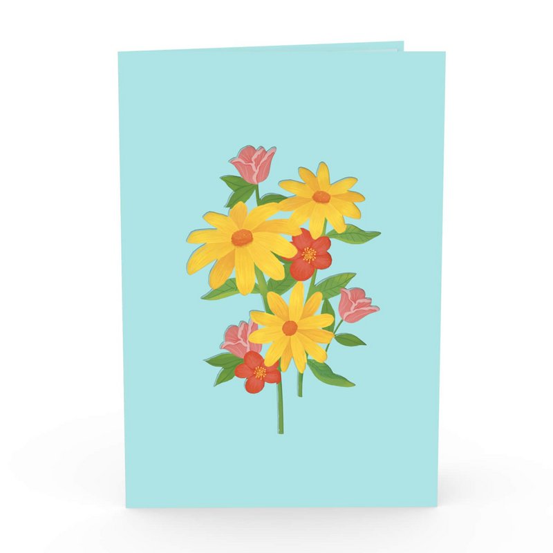 Tarjeta desplegable Margaritas de colores con mariposas