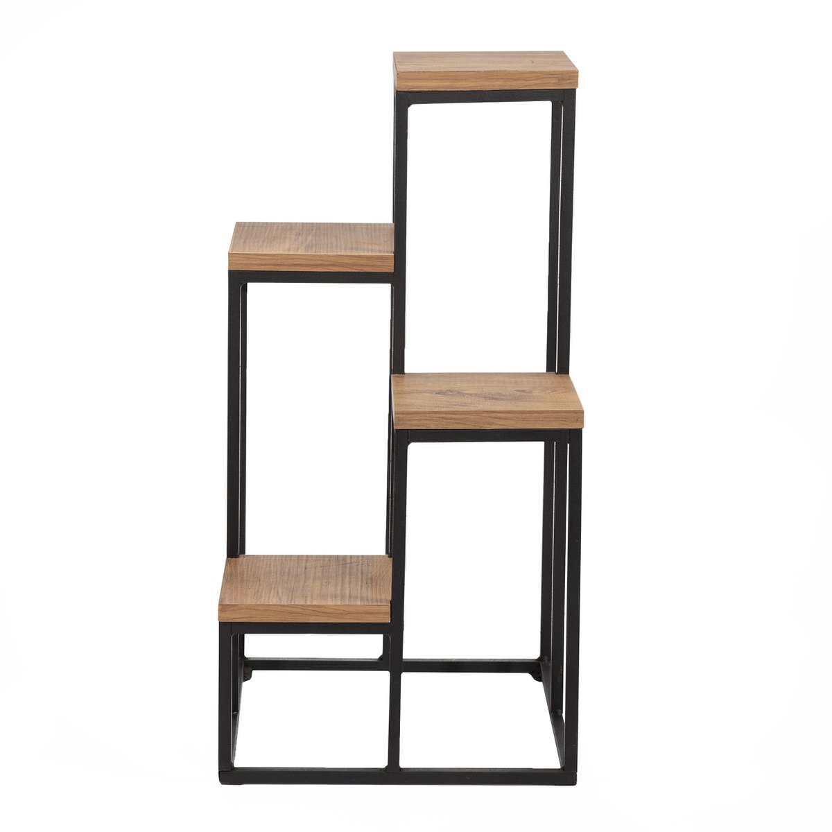 Metalen plantenrek met houten etageres van Naturn Living | Planten etagere | Kruidenrek | Bloemenrek binnen - buiten | Plantenstandaard | Plantenzuil | Mat zwart