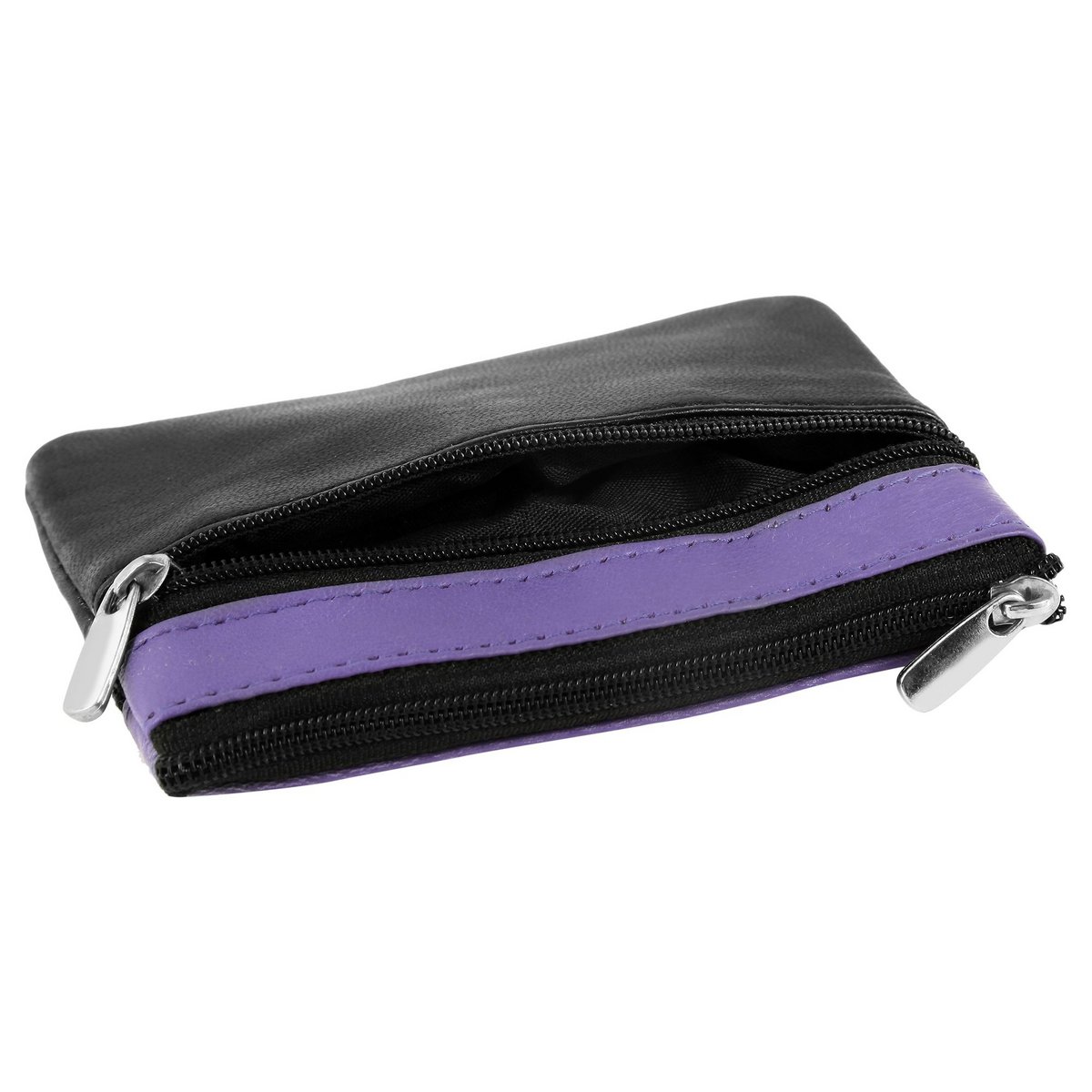 Eccellente portachiavi in ​​vera pelle di colore nero/viola chiaro