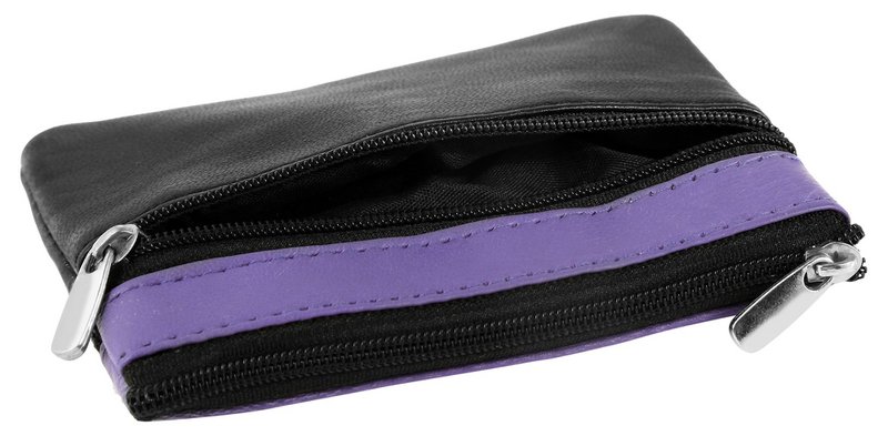 Eccellente portachiavi in ​​vera pelle di colore nero/viola chiaro