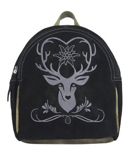 Domelo leather backpack bag embroidered with deer/heart motif
