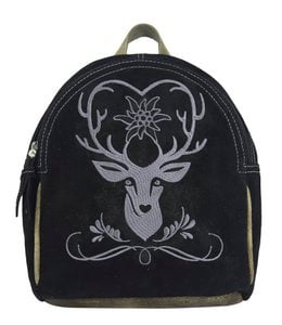 Domelo leather backpack bag embroidered with deer/heart motif