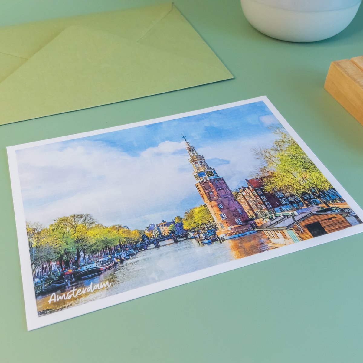 Amsterdam Munttoren, Netherlands  - A6 Postcard with Envelope