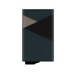 Sleek and modern card case in a dark color palette with geometric patterns, designed to hold cards securely.