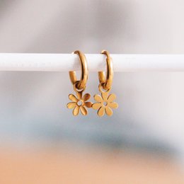Rustfrit stålbøjleøreringe med Daisy Flower - guld