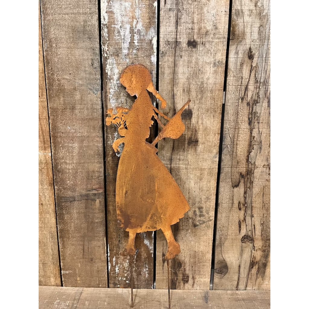 Estaca de hierro para jardín niña con flores, 25x2x61cm, 0,6kg
