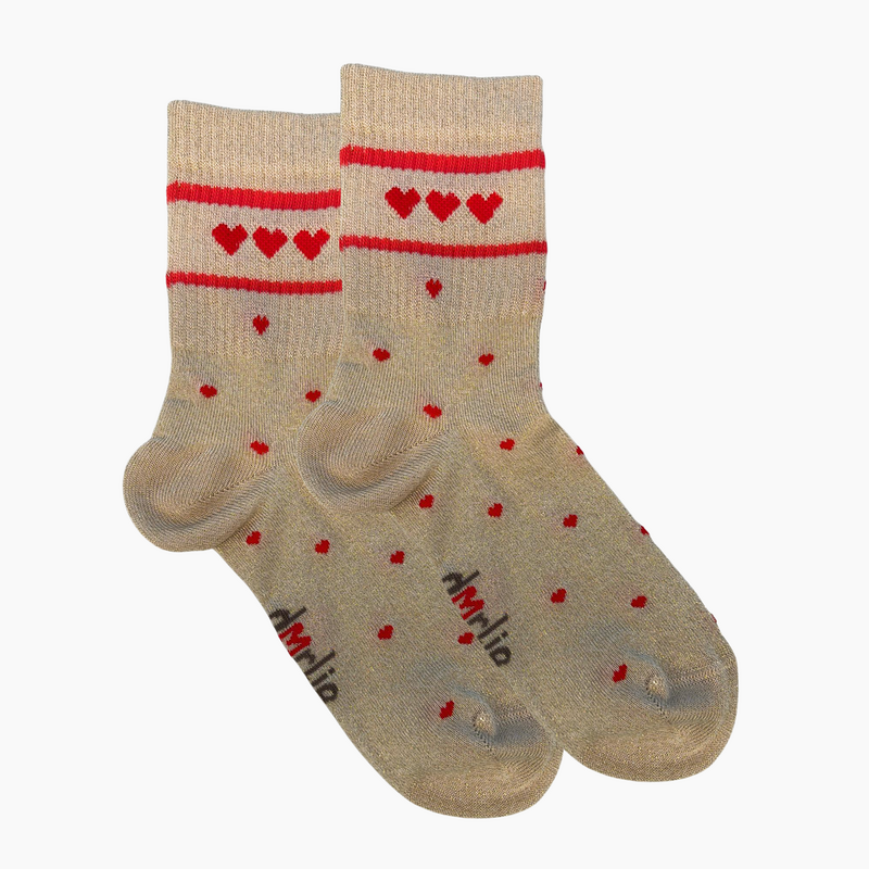 Calzino Lovely Glitter Hearts Corallo