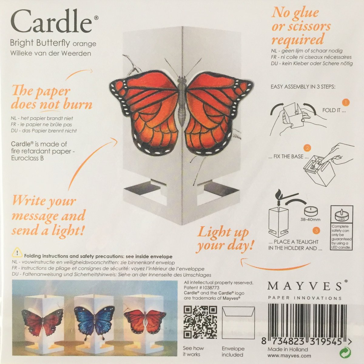 CARDLE  Butterfly Orange (Bright Butterfly) - Candle Holder Greeting Card 