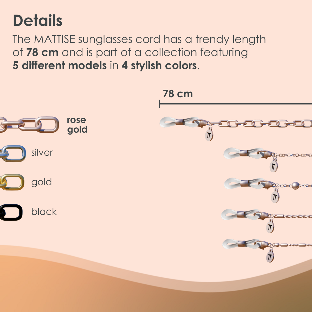 Glasses Cord Links Rose Gold — 100% Stainless Steel & Unisex Eyewear Cords for Women and Men — Glasses Chain with Extra Loops — Brillenkoord Brillenband Brillenkette Cordon de Lunettes Cordón Para Gafas