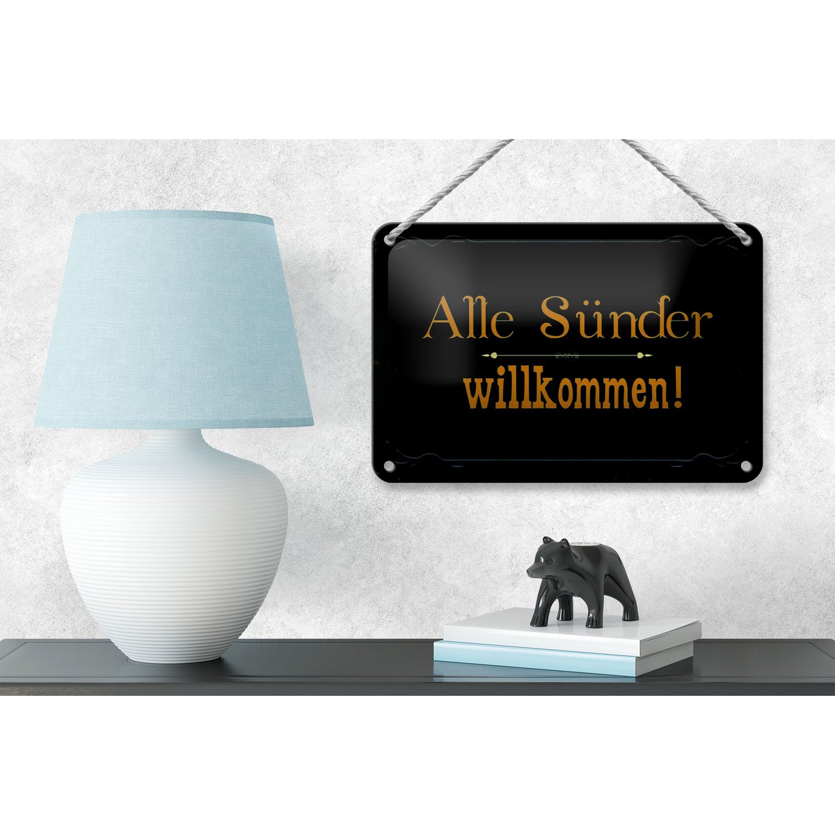 Tin sign saying 18x12cm all sinners welcome decoration