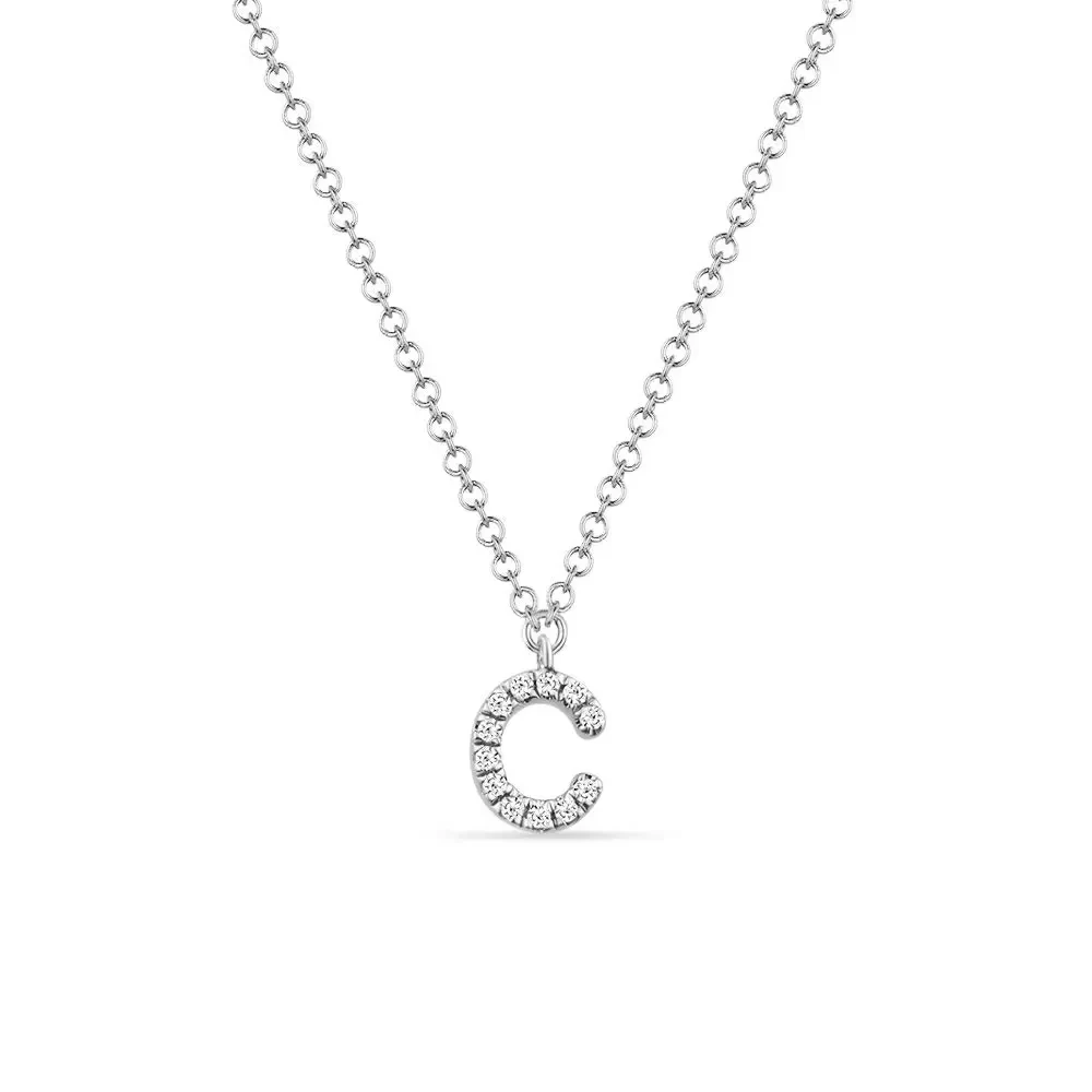 Halskette Letter "C", 14 K Weissgold mit Diamanten 